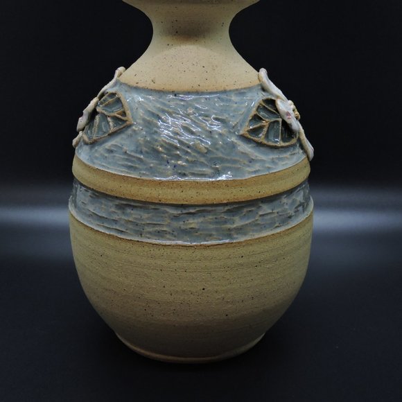 Stoneware Banded Glaze Magnolia Flower Vase Signed - Picture 5 of 15